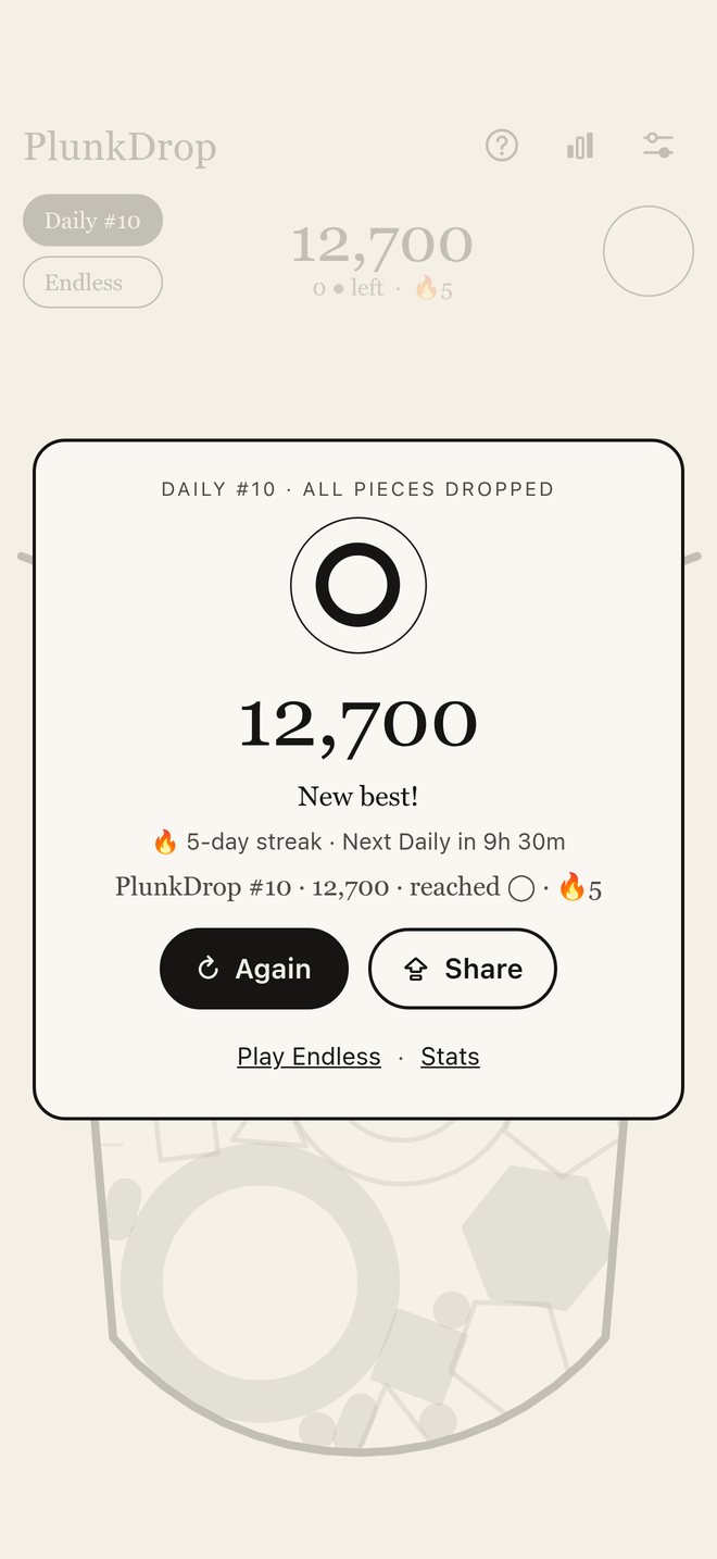 The Daily result card with the score, the streak and the share line