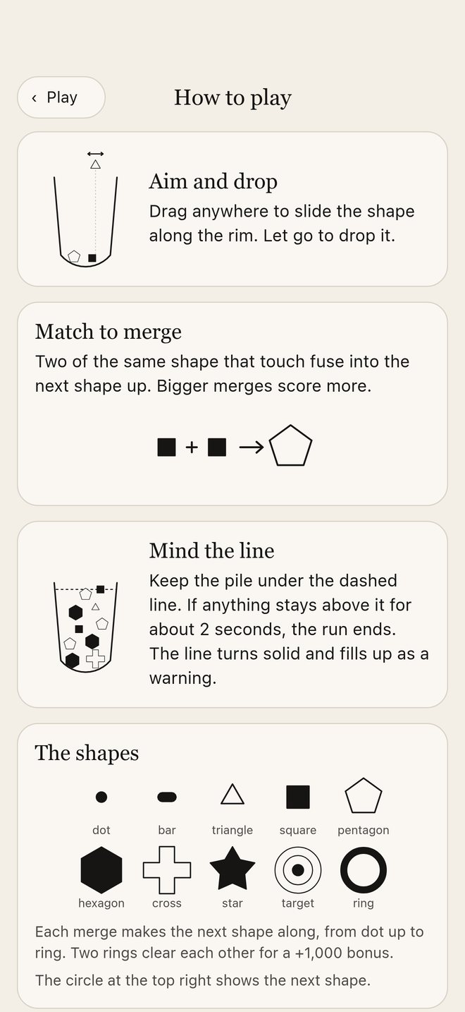 How to Play with a diagram for each rule and the ten shapes