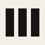 Triptych app icon: three black ink bars on paper