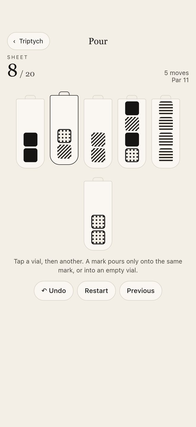 Pour: vials holding marks drawn as distinct shapes